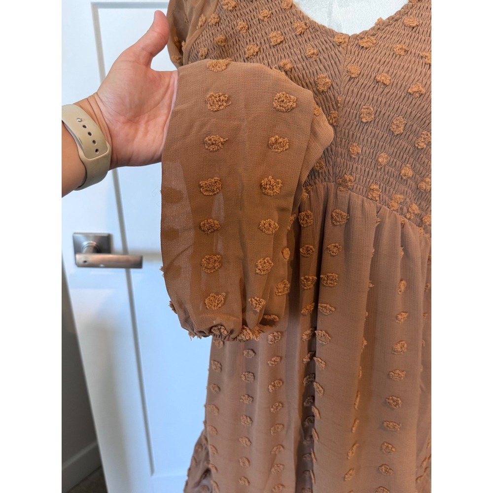 J.NNA Swiss Dot Smocked Empire Waist Mini Dress Terracotta Mauve Plus 3XL NEW - Picture 3 of 7